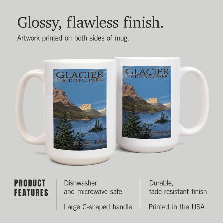 Glacier National Park, Montana, St. Mary Lake, Lantern Press Artwork, Ceramic Mug Mugs Lantern Press 
