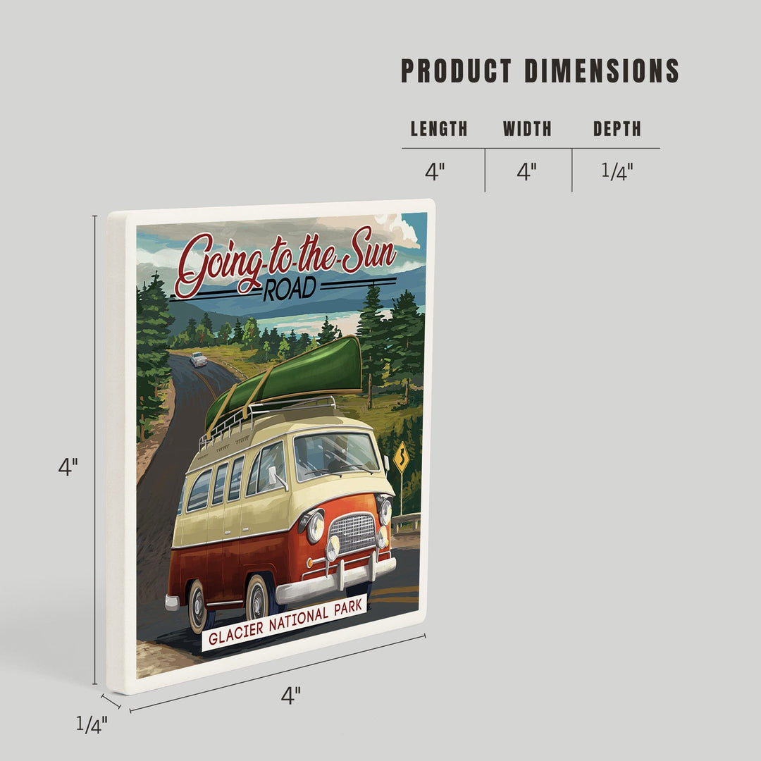Glacier National Park, Montana, Sun Road, Camper Van and Lake, Coasters Coasters Lantern Press 