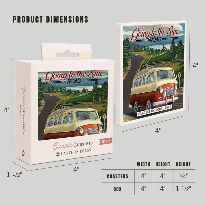 Glacier National Park, Montana, Sun Road, Camper Van and Lake, Coasters Coasters Lantern Press 
