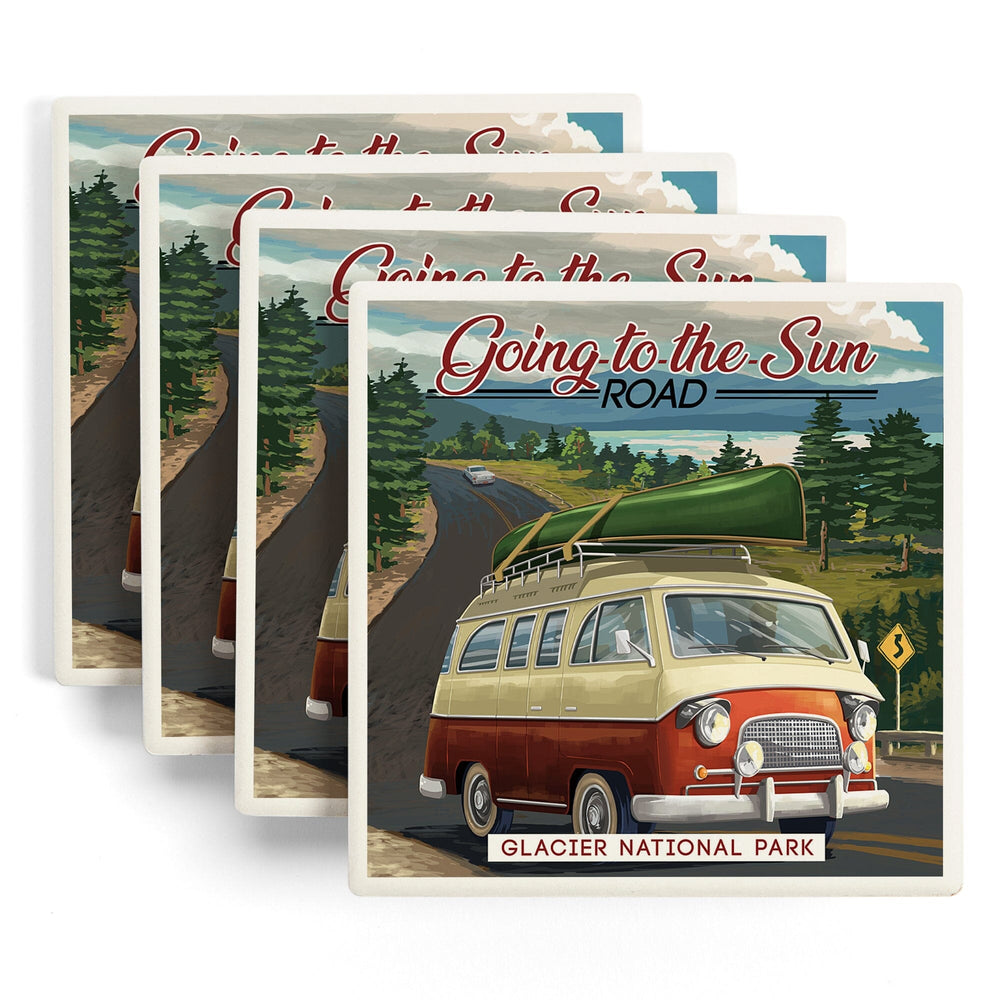 Glacier National Park, Montana, Sun Road, Camper Van and Lake, Coasters Coasters Lantern Press 