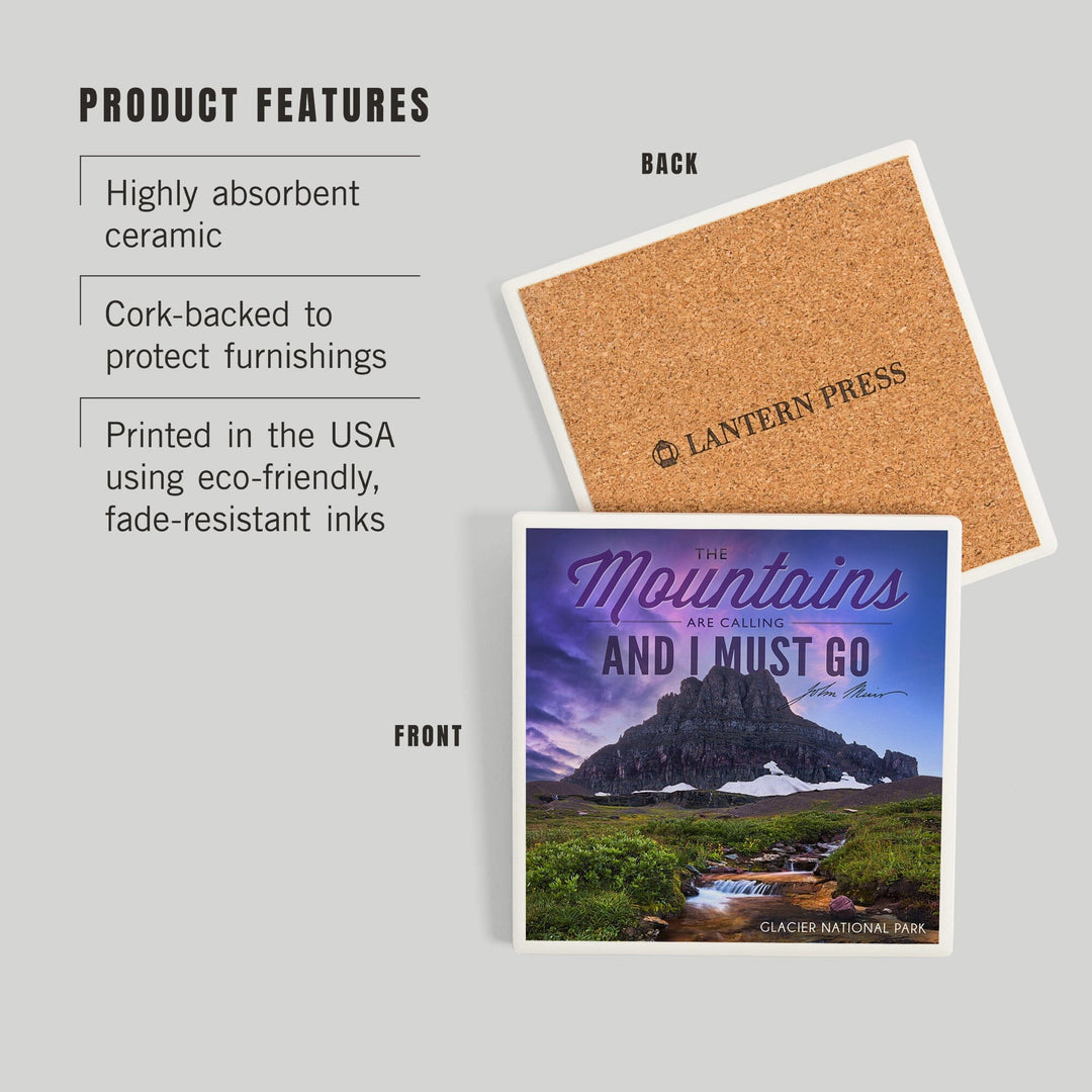 Glacier National Park, Montana, The Mountains are Calling, Coasters Coasters Lantern Press 