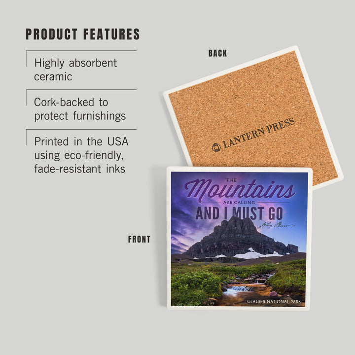 Glacier National Park, Montana, The Mountains are Calling, Coasters Coasters Lantern Press 