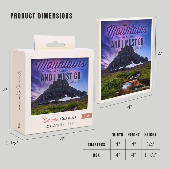 Glacier National Park, Montana, The Mountains are Calling, Coasters Coasters Lantern Press 