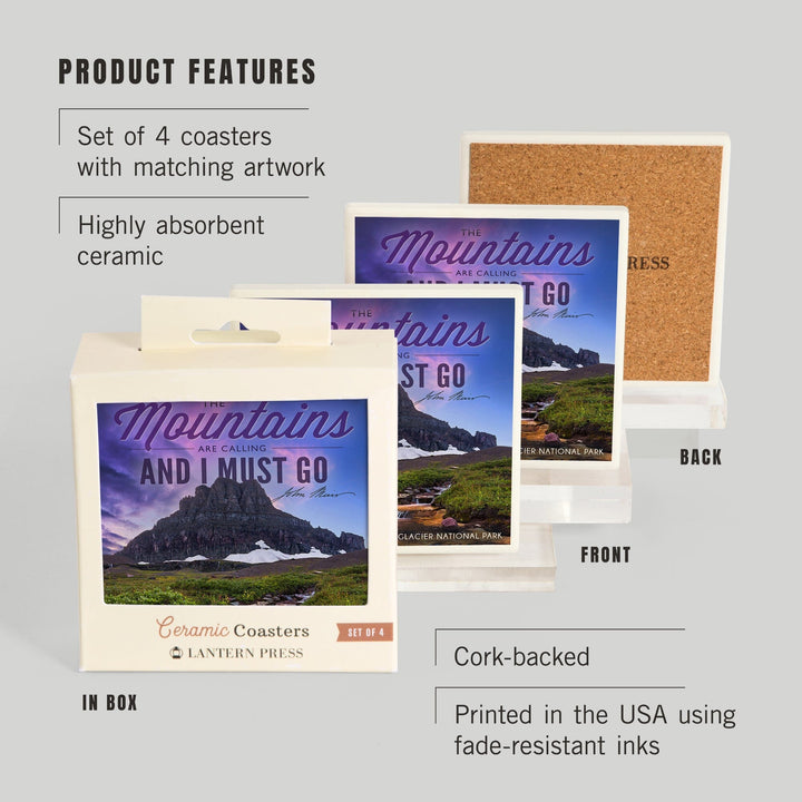 Glacier National Park, Montana, The Mountains are Calling, Coasters Coasters Lantern Press 