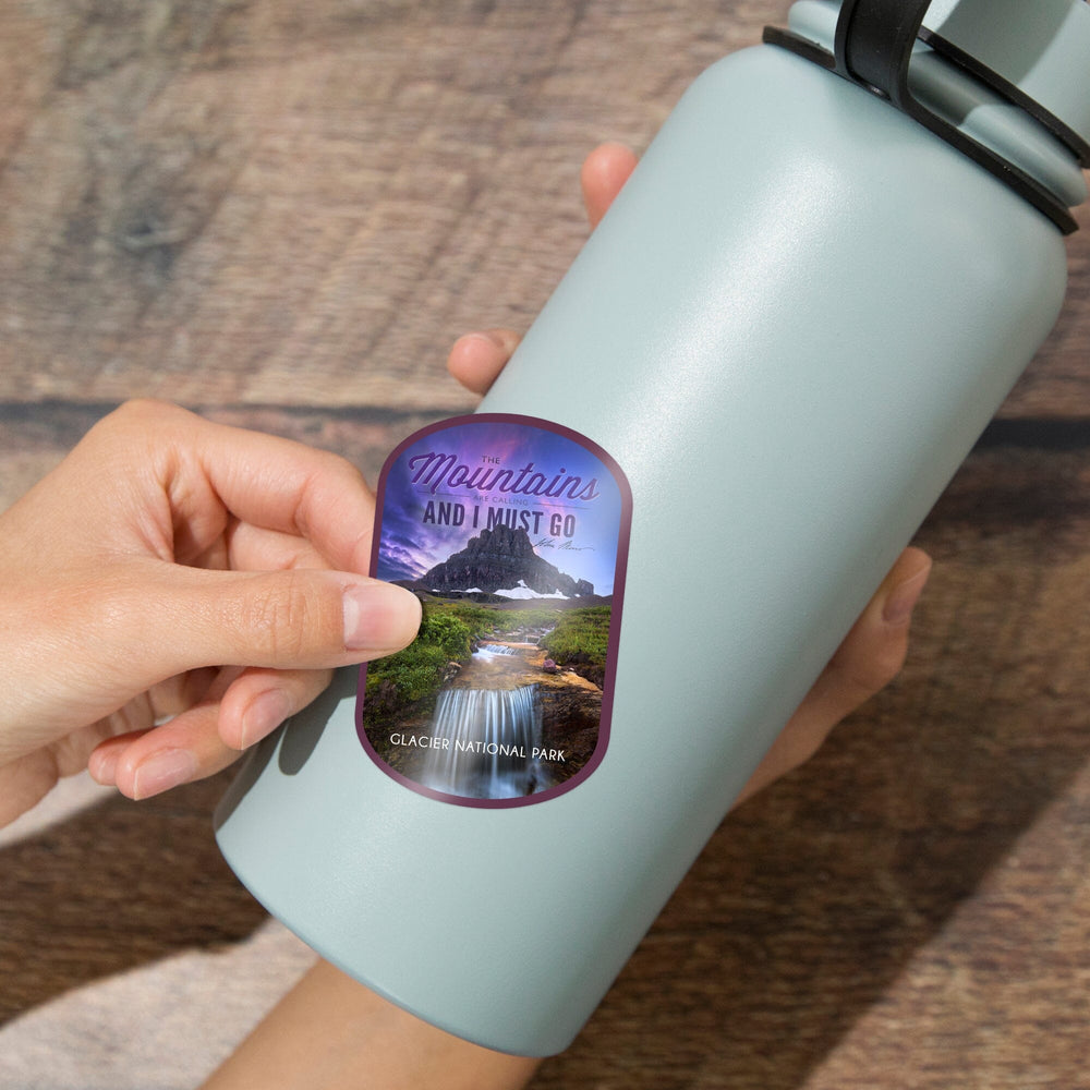 Glacier National Park, Montana, The Mountains are Calling, Contour, Vinyl Sticker - Lantern Press