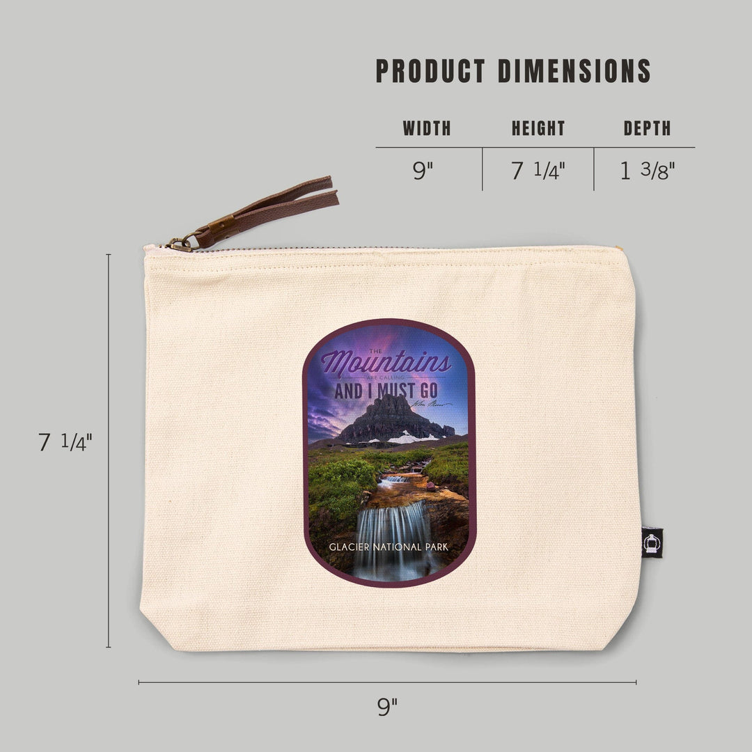 Glacier National Park, Montana, The Mountains are Calling,, Organic Cotton Zipper Pouch, Go Bag Go Bag Lantern Press 