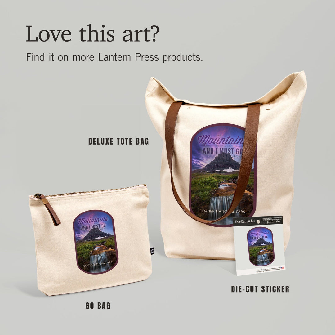 Glacier National Park, Montana, The Mountains are Calling,, Organic Cotton Zipper Pouch, Go Bag Go Bag Lantern Press 