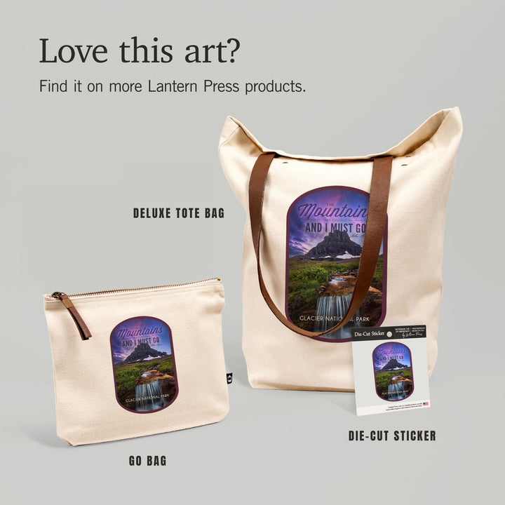 Glacier National Park, Montana, The Mountains are Calling,, Organic Cotton Zipper Pouch, Go Bag Go Bag Lantern Press 