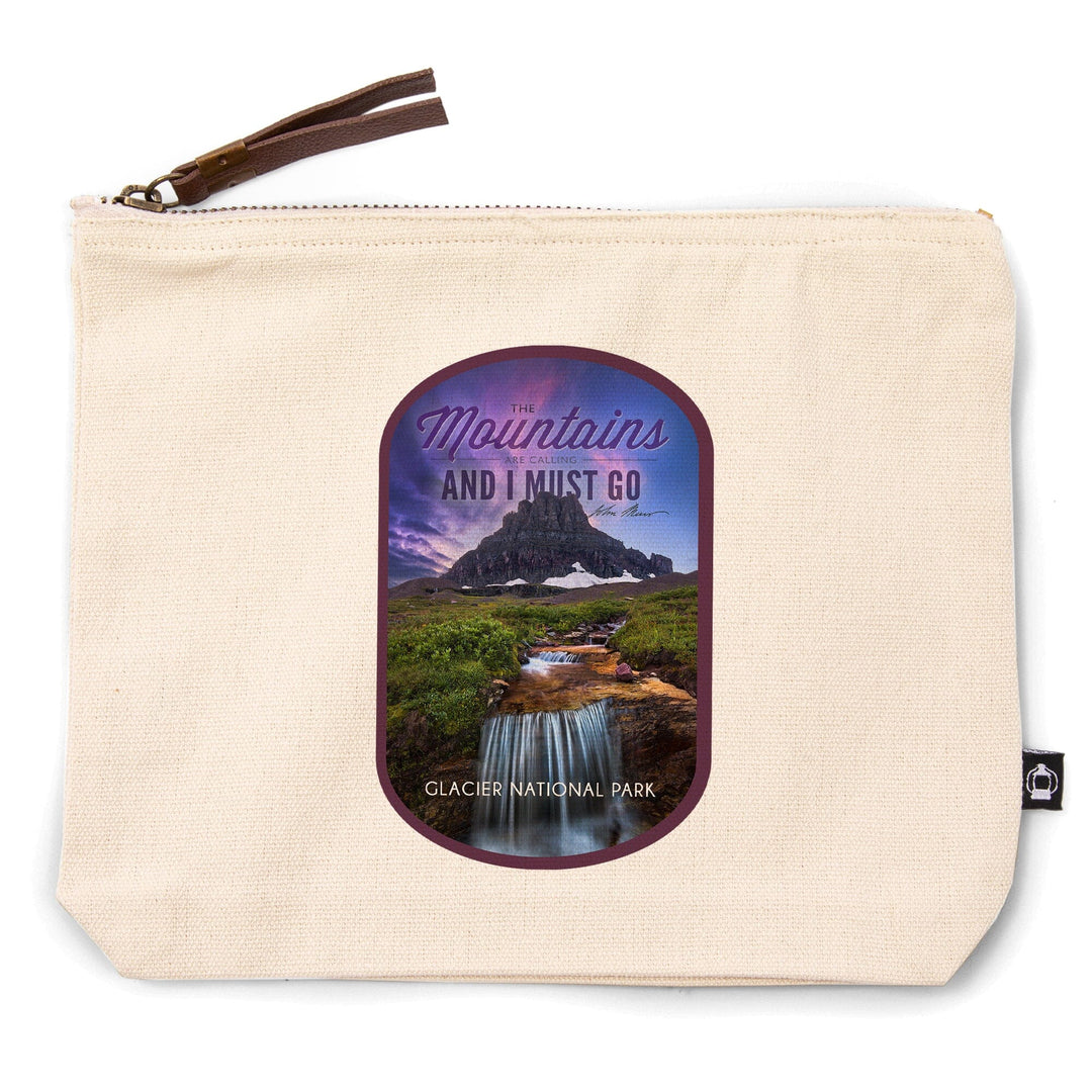 Glacier National Park, Montana, The Mountains are Calling,, Organic Cotton Zipper Pouch, Go Bag Go Bag Lantern Press 