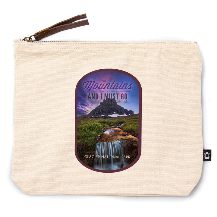 Glacier National Park, Montana, The Mountains are Calling,, Organic Cotton Zipper Pouch, Go Bag Go Bag Lantern Press 