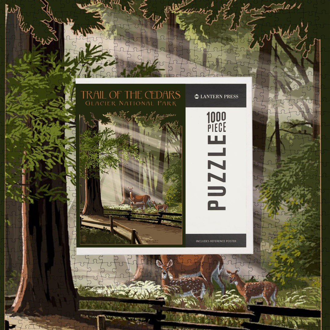 Glacier National Park, Montana, Trail of the Cedars, Deer Family, Jigsaw Puzzle Puzzle Lantern Press 