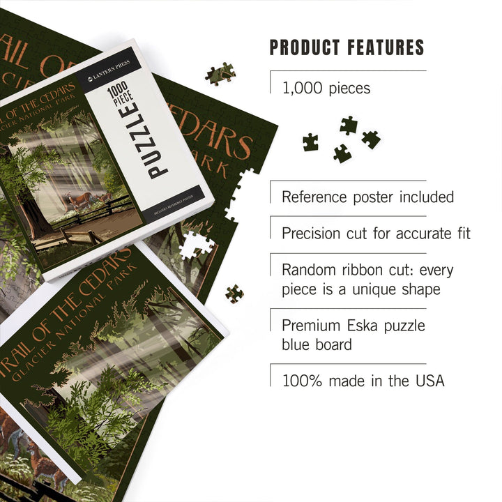 Glacier National Park, Montana, Trail of the Cedars, Deer Family, Jigsaw Puzzle Puzzle Lantern Press 