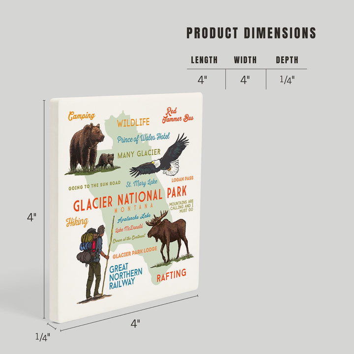 Glacier National Park, Montana, Typography and Icons, Coasters Coasters Lantern Press 