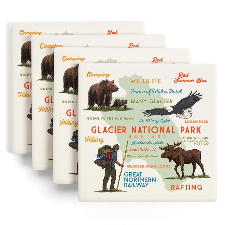 Glacier National Park, Montana, Typography and Icons, Coasters Coasters Lantern Press 