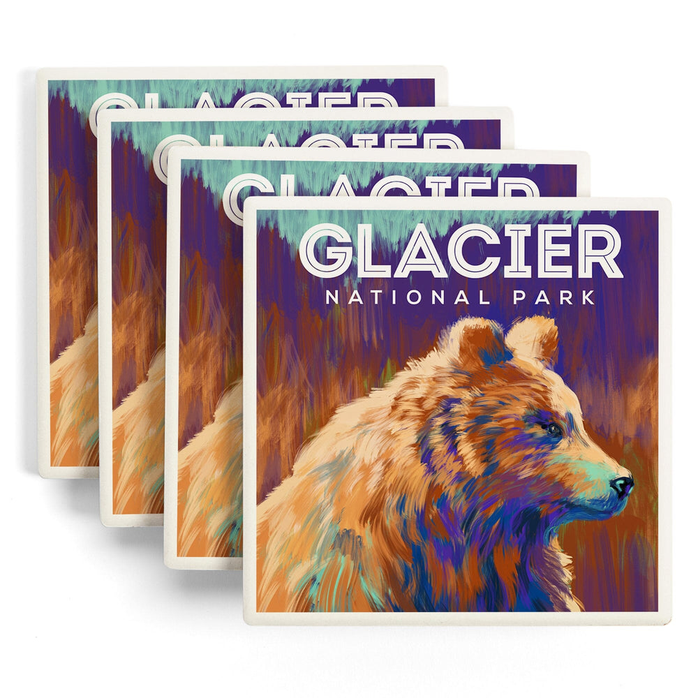 Glacier National Park, Montana, Vivid Grizzly Bear, Coasters Coasters Lantern Press 