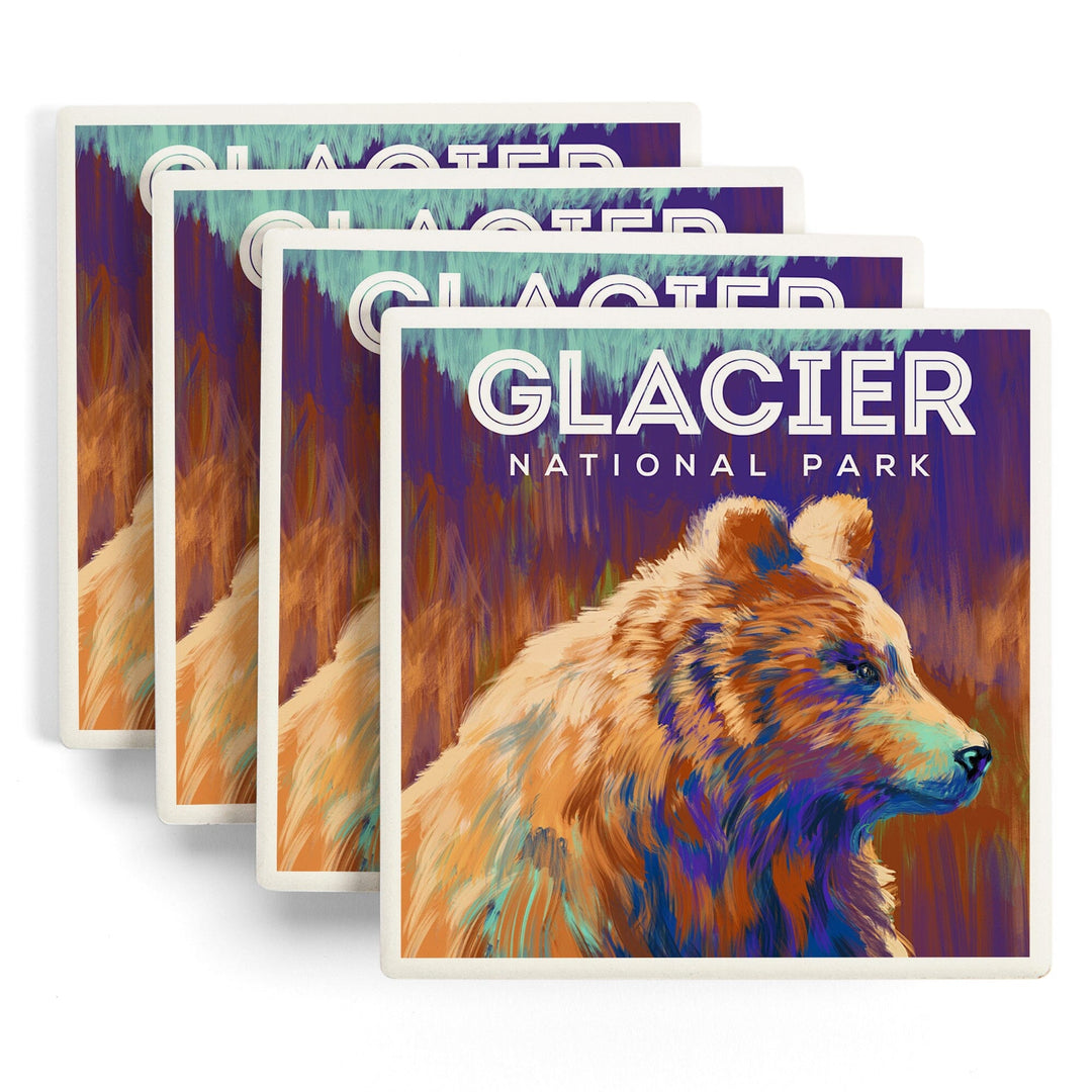 Glacier National Park, Montana, Vivid Grizzly Bear, Coasters Coasters Lantern Press 