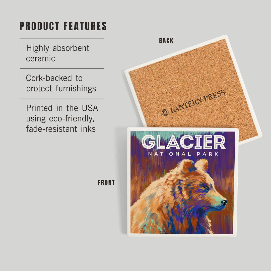 Glacier National Park, Montana, Vivid Grizzly Bear, Coasters Coasters Lantern Press 