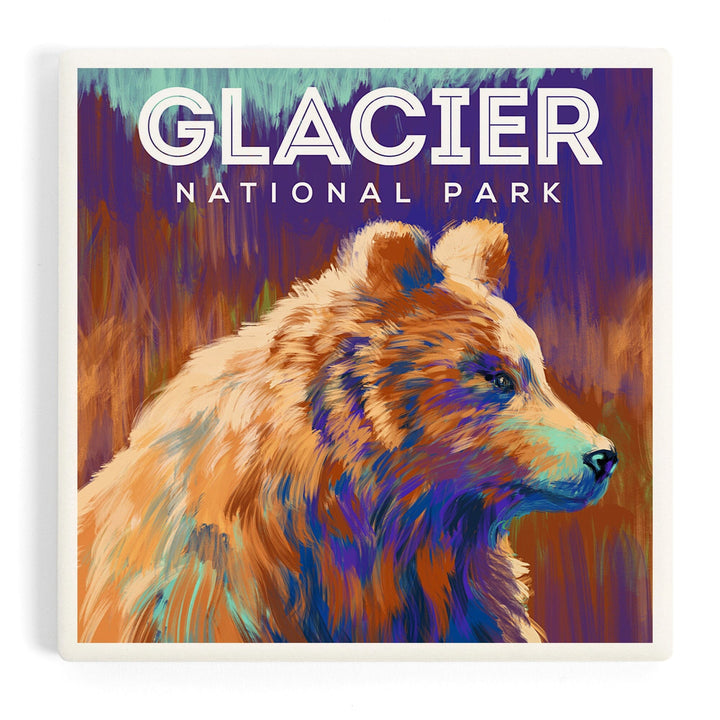 Glacier National Park, Montana, Vivid Grizzly Bear, Coasters Coasters Lantern Press 