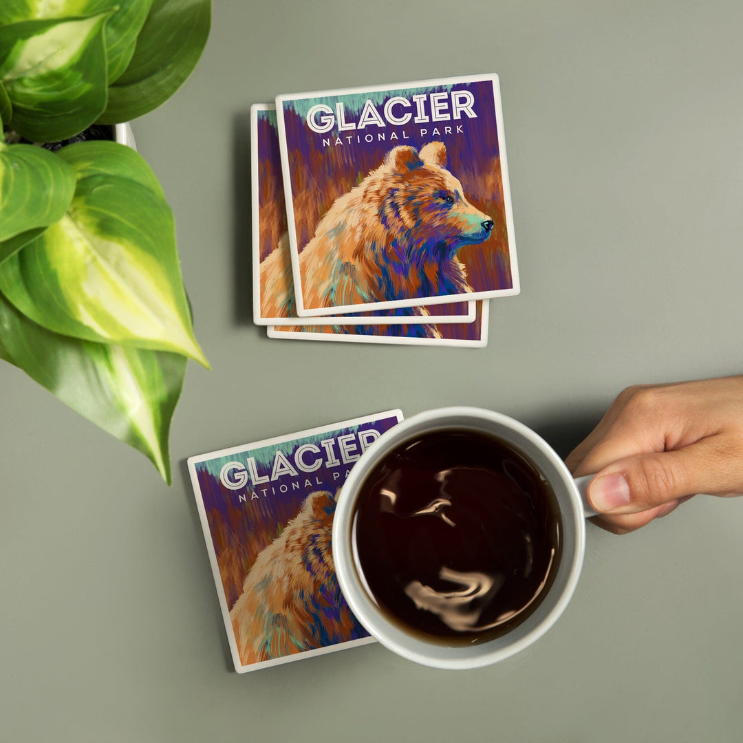 Glacier National Park, Montana, Vivid Grizzly Bear, Coasters Coasters Lantern Press 