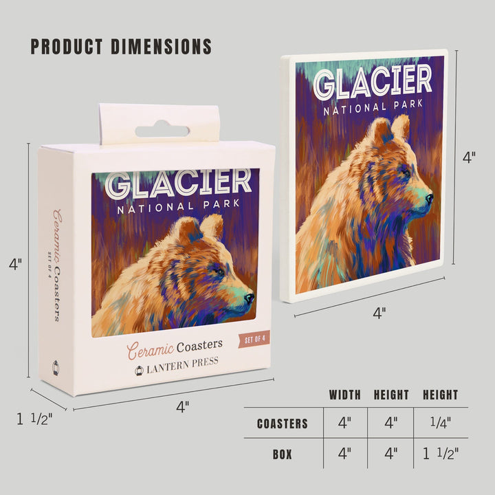 Glacier National Park, Montana, Vivid Grizzly Bear, Coasters Coasters Lantern Press 