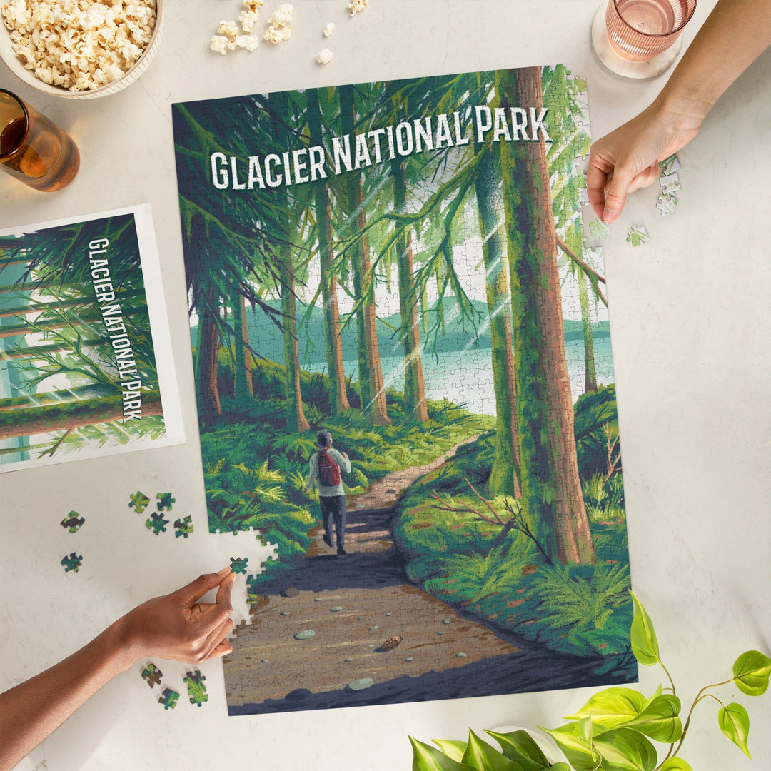 Glacier National Park, Montana, Walk in the Woods, Day Hike, Jigsaw Puzzle Puzzle Lantern Press 