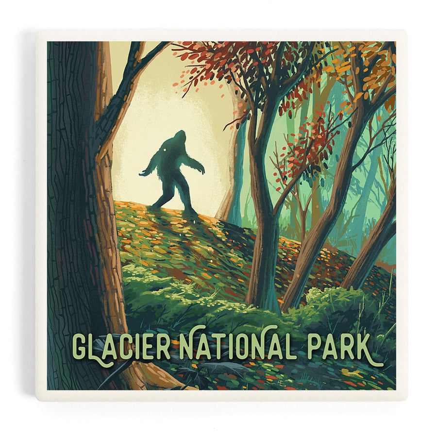 Glacier National Park, Montana, Wanderer, Bigfoot in Forest, Coasters Coasters Lantern Press 