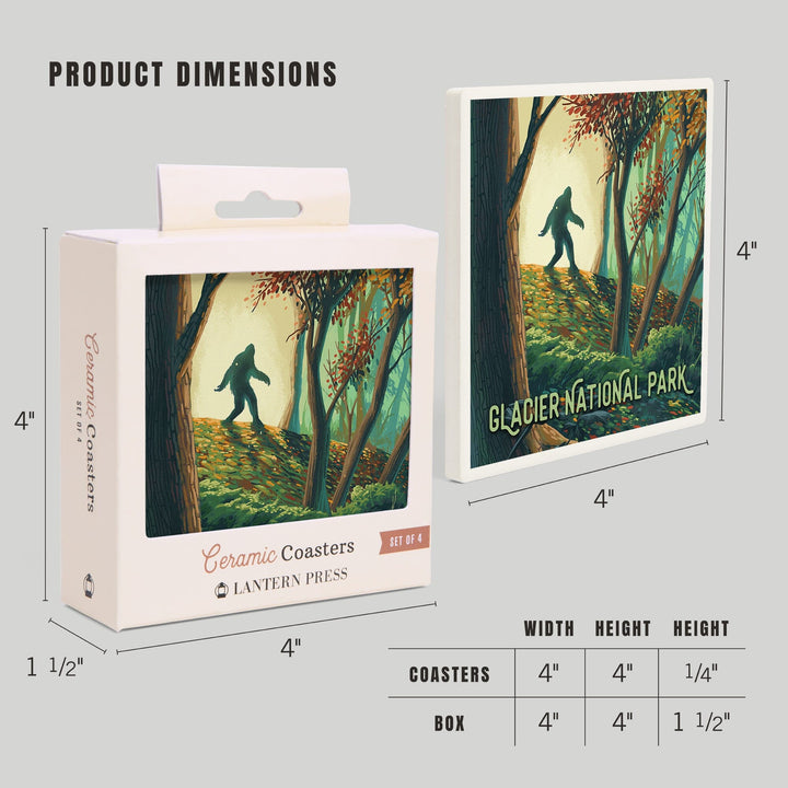 Glacier National Park, Montana, Wanderer, Bigfoot in Forest, Coasters Coasters Lantern Press 