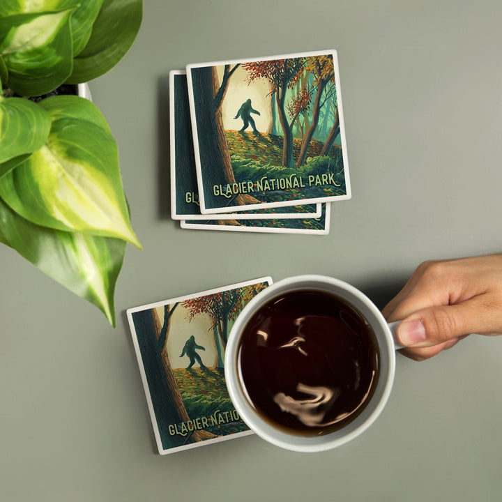 Glacier National Park, Montana, Wanderer, Bigfoot in Forest, Coasters Coasters Lantern Press 