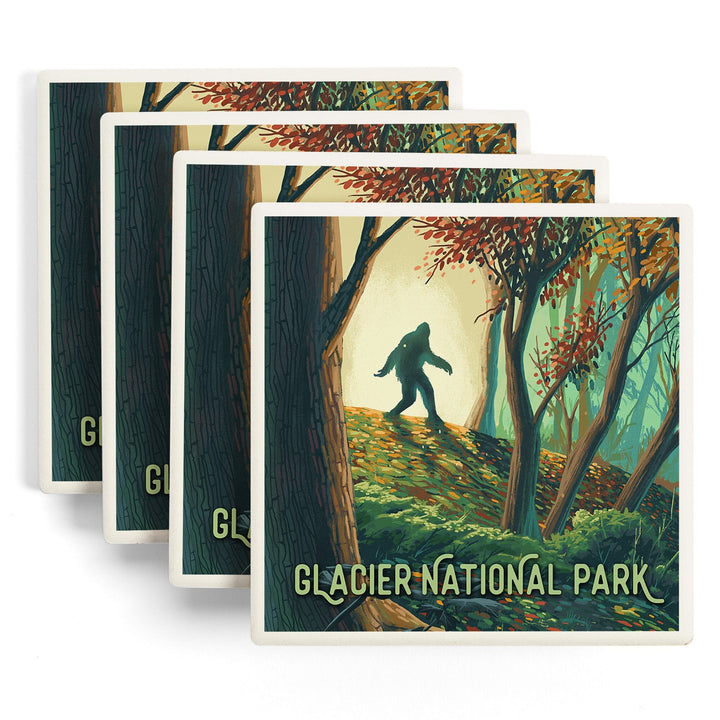 Glacier National Park, Montana, Wanderer, Bigfoot in Forest, Coasters Coasters Lantern Press 