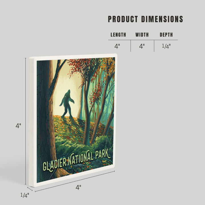 Glacier National Park, Montana, Wanderer, Bigfoot in Forest, Coasters Coasters Lantern Press 