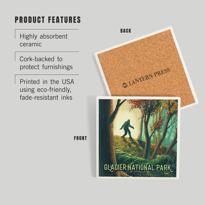 Glacier National Park, Montana, Wanderer, Bigfoot in Forest, Coasters Coasters Lantern Press 