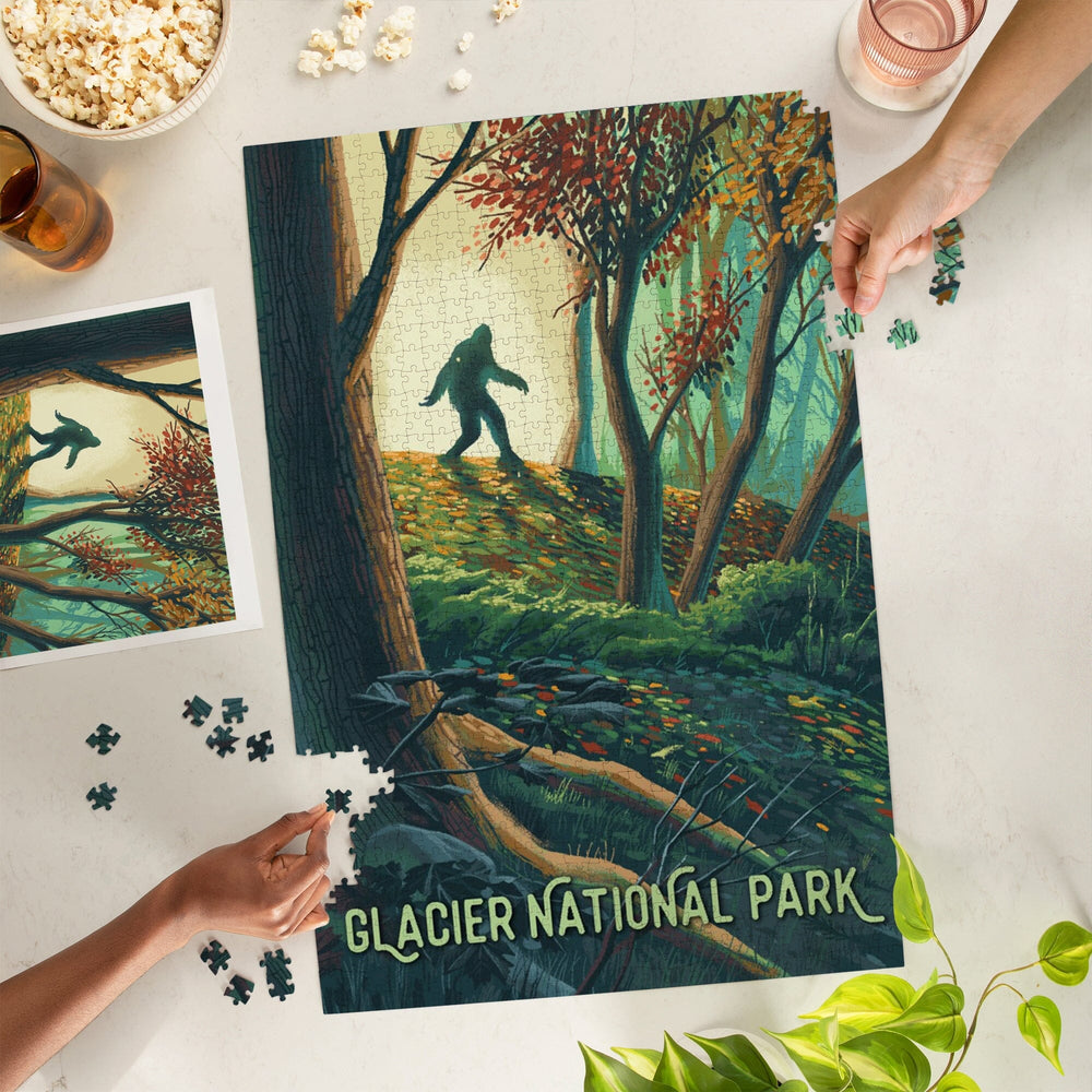 Glacier National Park, Montana, Wanderer, Bigfoot in Forest, Jigsaw Puzzle Puzzle Lantern Press 