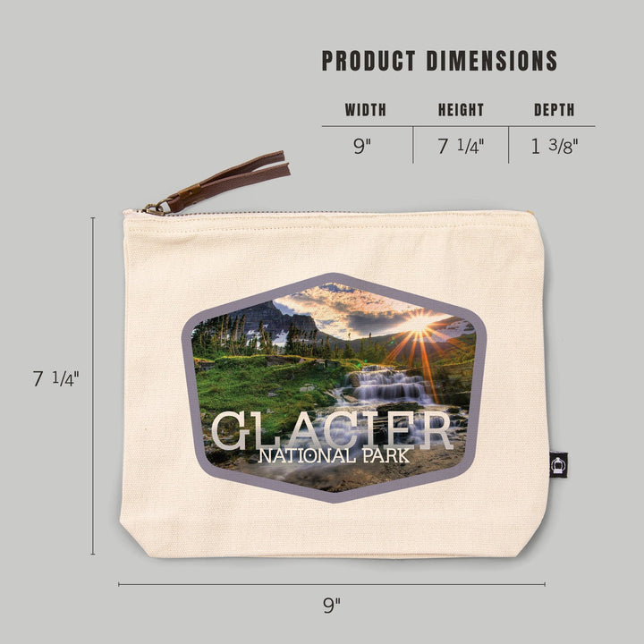Glacier National Park, Montana, Waterfall,, Organic Cotton Zipper Pouch, Go Bag Go Bag Lantern Press 