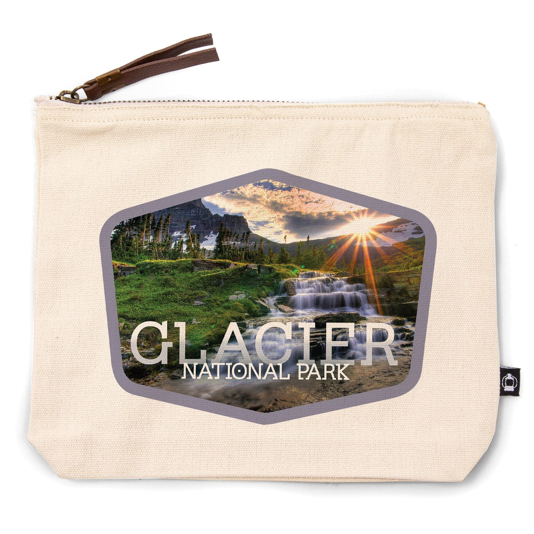Glacier National Park, Montana, Waterfall,, Organic Cotton Zipper Pouch, Go Bag Go Bag Lantern Press 