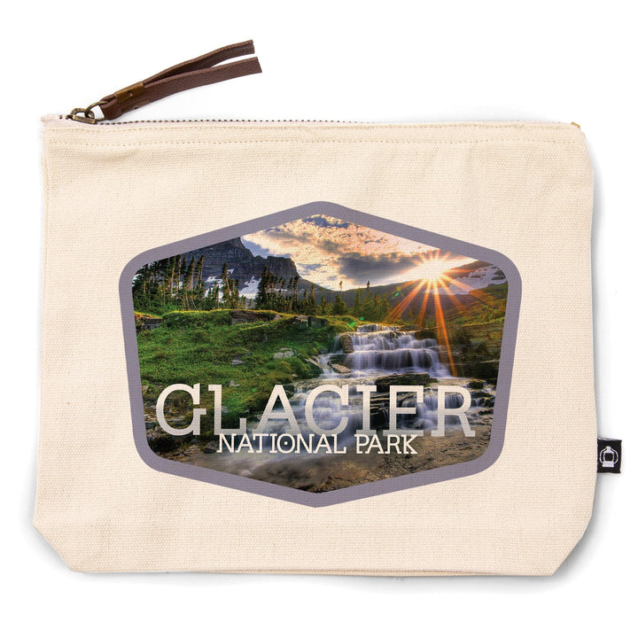 Glacier National Park, Montana, Waterfall,, Organic Cotton Zipper Pouch, Go Bag Go Bag Lantern Press 