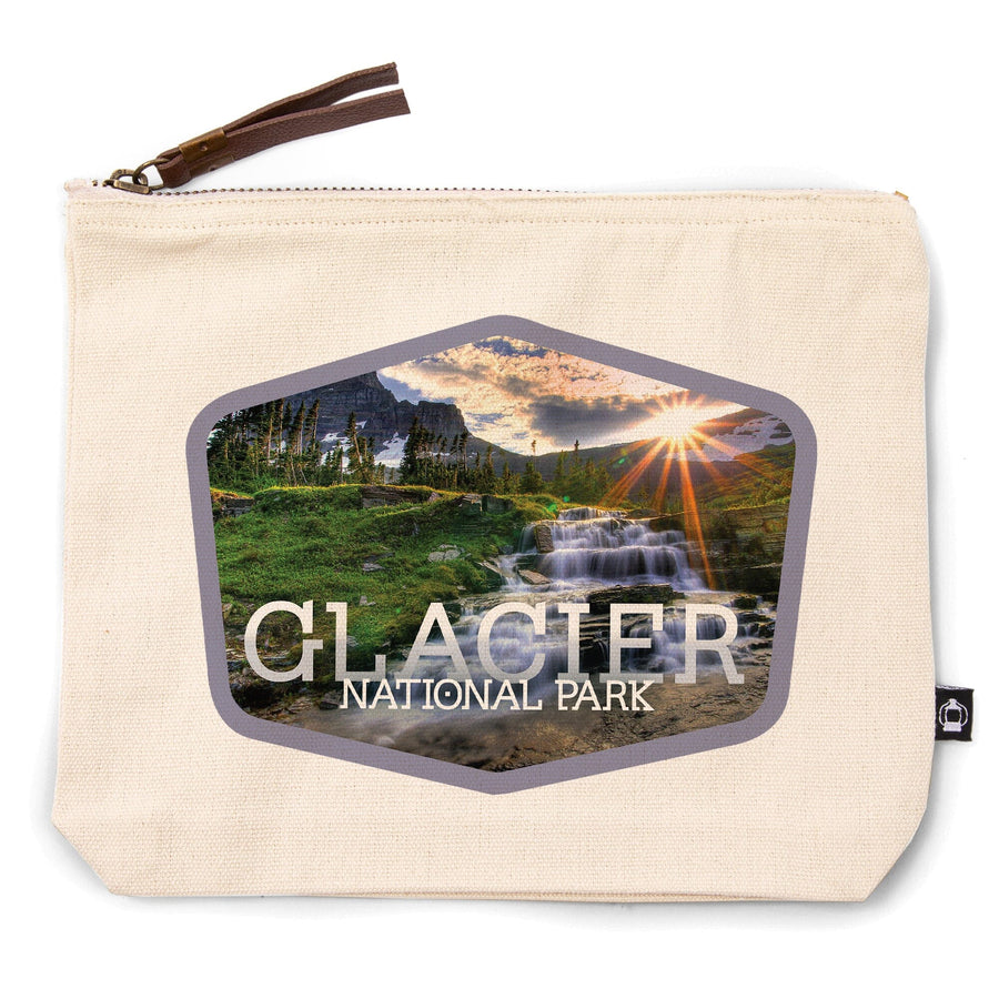 Glacier National Park, Montana, Waterfall,, Organic Cotton Zipper Pouch, Go Bag Go Bag Lantern Press 