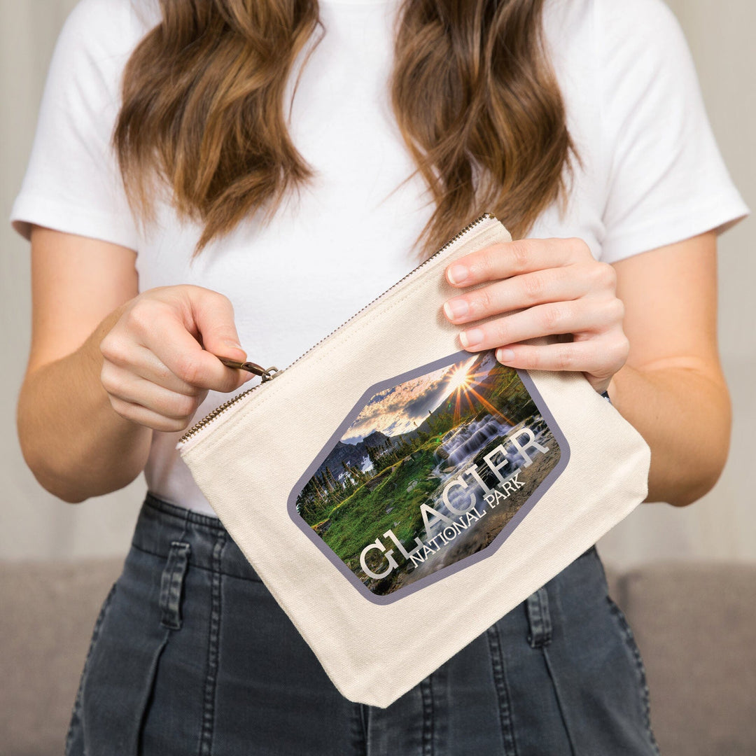 Glacier National Park, Montana, Waterfall,, Organic Cotton Zipper Pouch, Go Bag Go Bag Lantern Press 