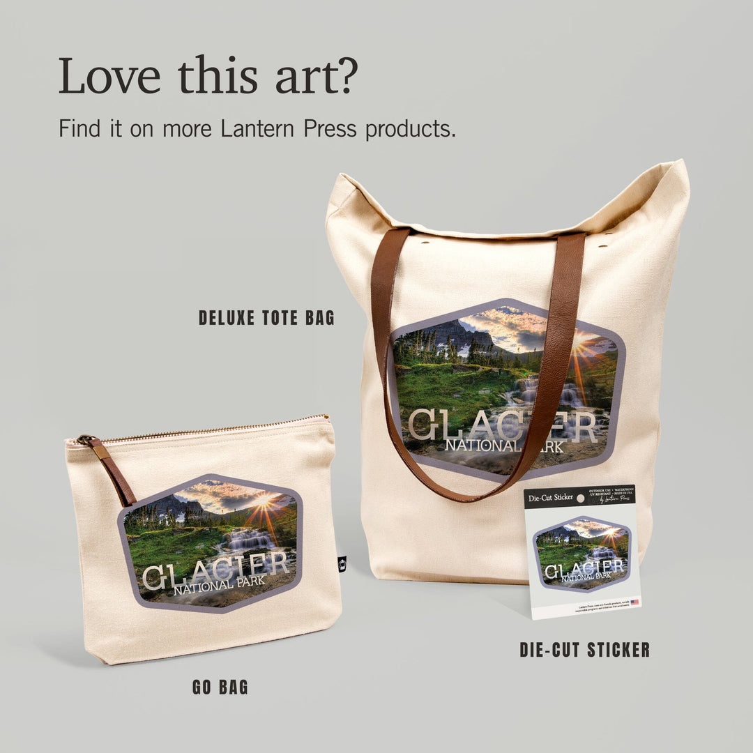 Glacier National Park, Montana, Waterfall,, Organic Cotton Zipper Pouch, Go Bag Go Bag Lantern Press 