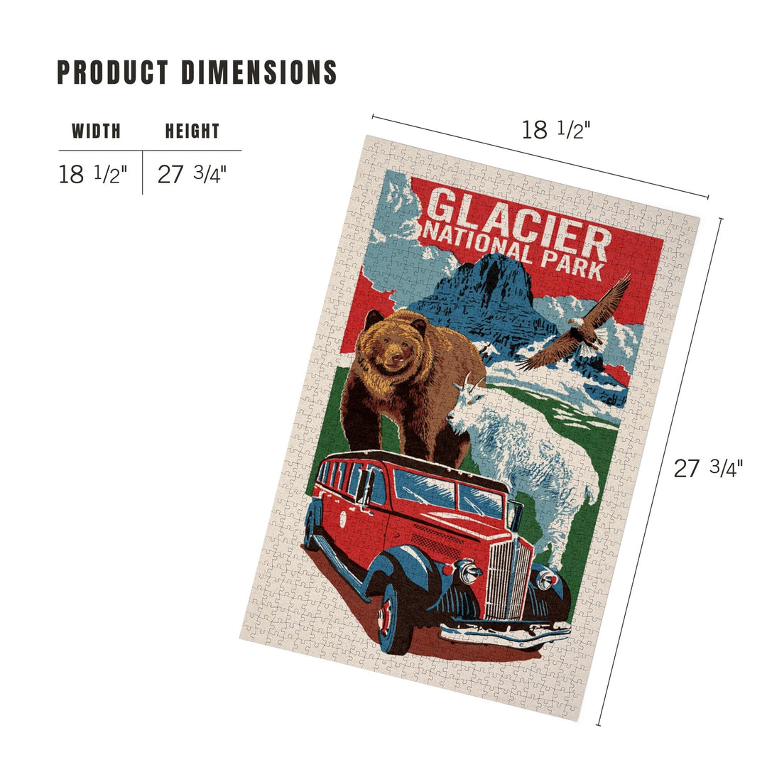 Glacier National Park, Montana, Woodblock, Jigsaw Puzzle Puzzle Lantern Press 