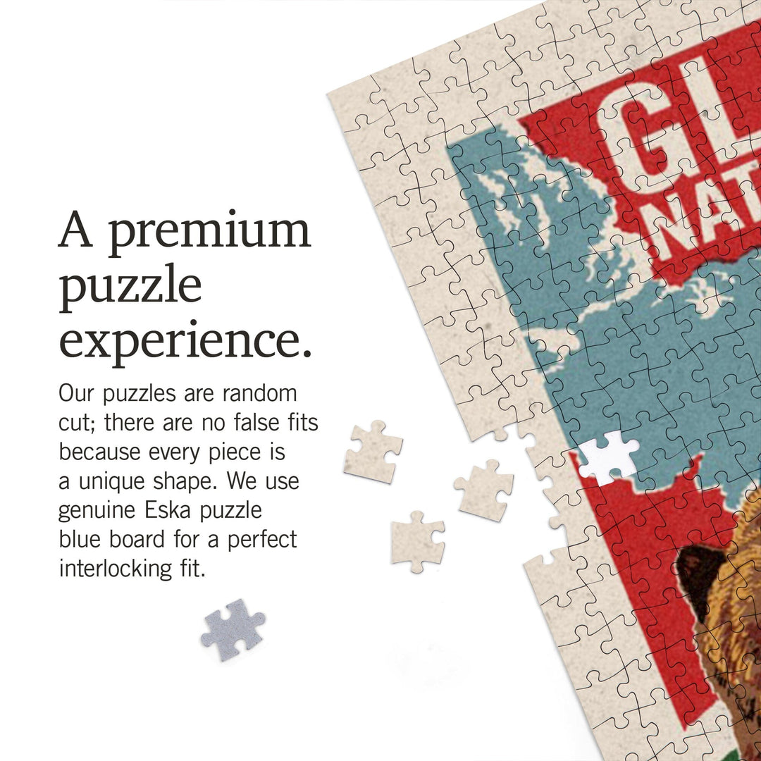 Glacier National Park, Montana, Woodblock, Jigsaw Puzzle Puzzle Lantern Press 