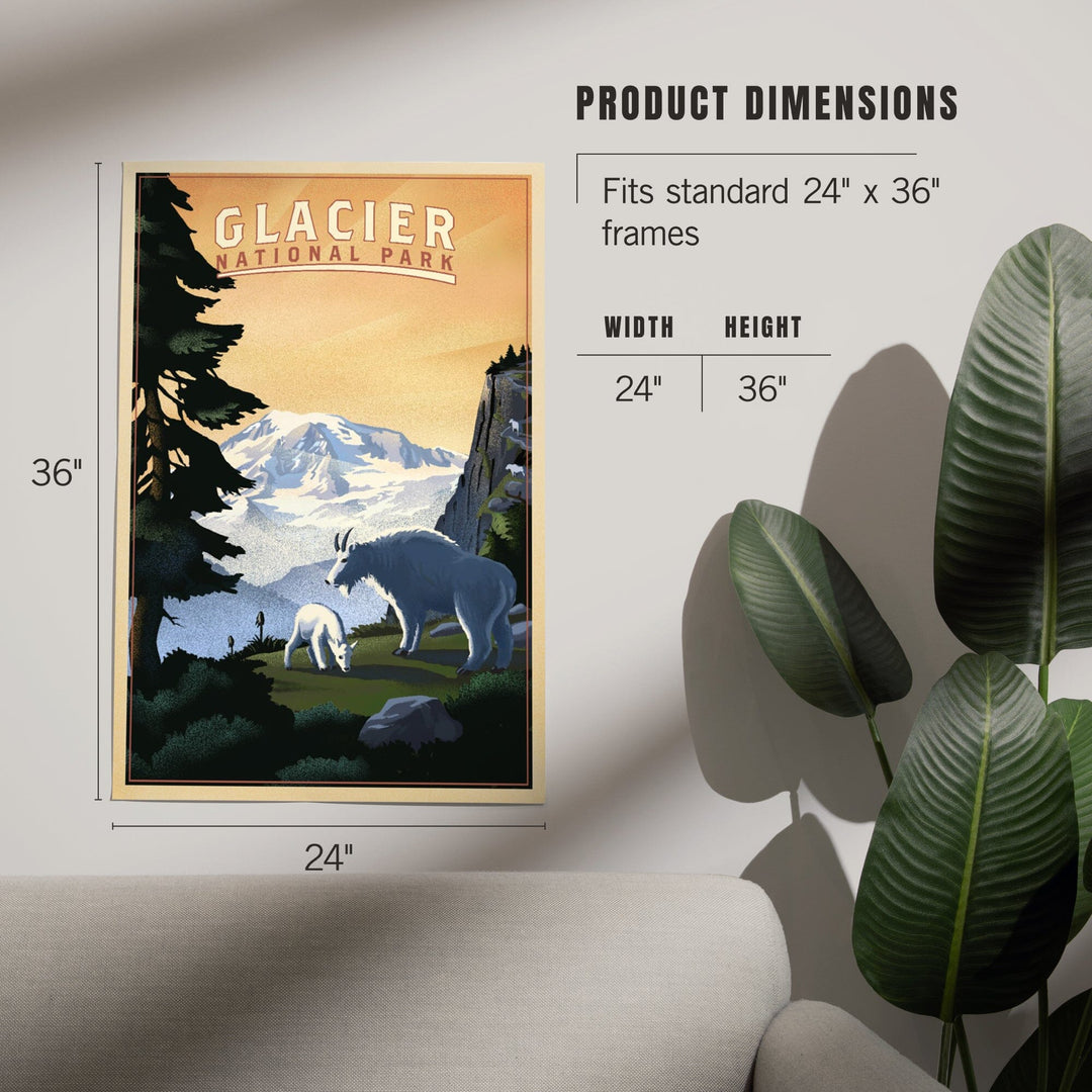 Glacier National Park, Mountain Goats and Mountain, Art & Giclee Prints Art Lantern Press 