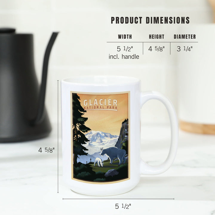 Glacier National Park, Mountain Goats & Mountain, Lantern Press Artwork, Ceramic Mug Mugs Lantern Press 