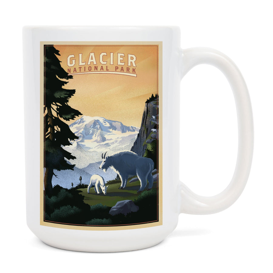 Glacier National Park, Mountain Goats & Mountain, Lantern Press Artwork, Ceramic Mug Mugs Lantern Press 