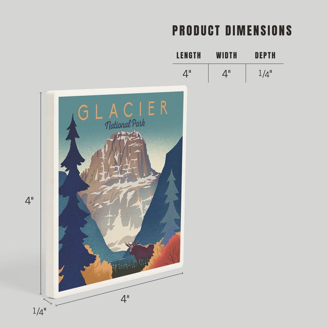 Glacier National Park, Mountain Scene, Lithograph, Coasters Coasters Lantern Press 