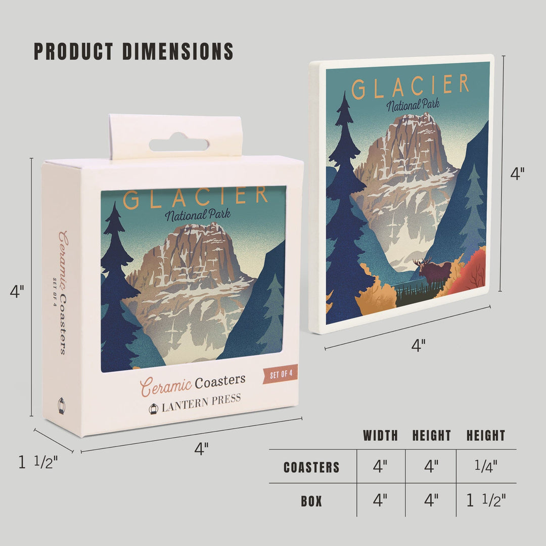Glacier National Park, Mountain Scene, Lithograph, Coasters Coasters Lantern Press 
