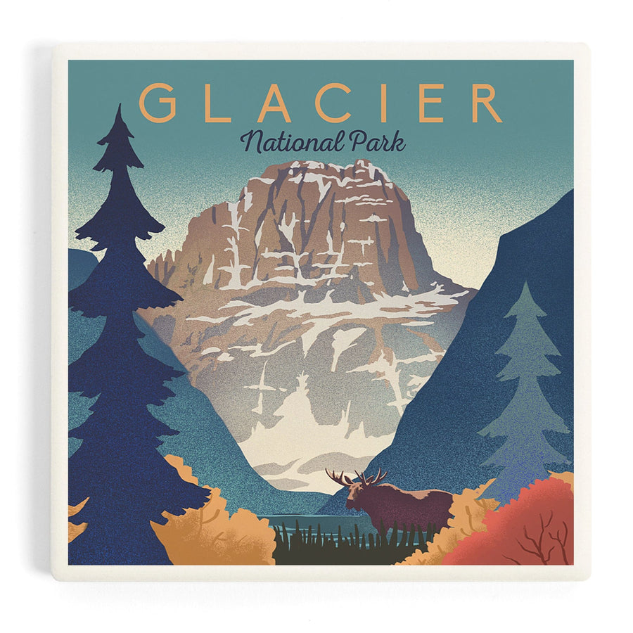 Glacier National Park, Mountain Scene, Lithograph, Coasters Coasters Lantern Press 