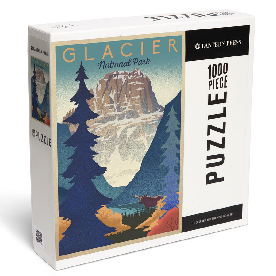 Glacier National Park, Mountain Scene, Lithograph, Jigsaw Puzzle Puzzle Lantern Press 