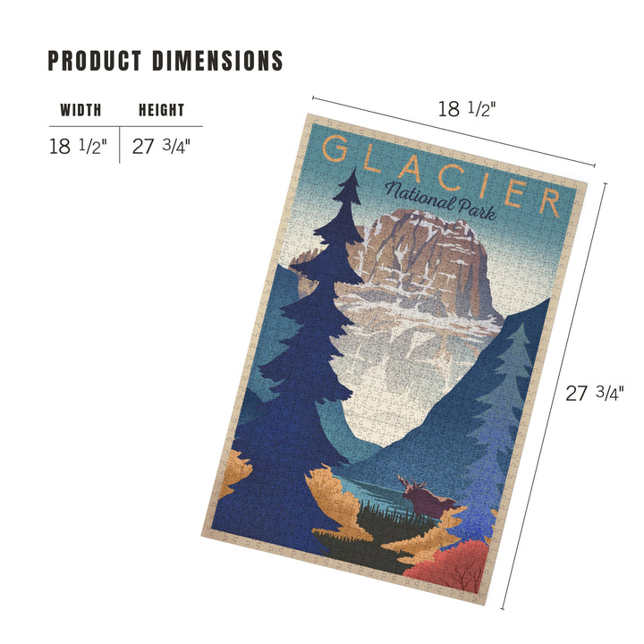 Glacier National Park, Mountain Scene, Lithograph, Jigsaw Puzzle Puzzle Lantern Press 
