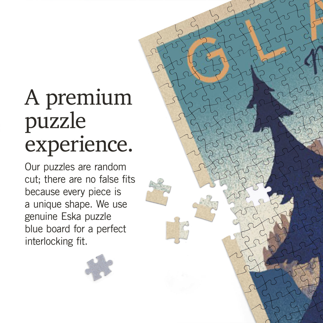 Glacier National Park, Mountain Scene, Lithograph, Jigsaw Puzzle Puzzle Lantern Press 