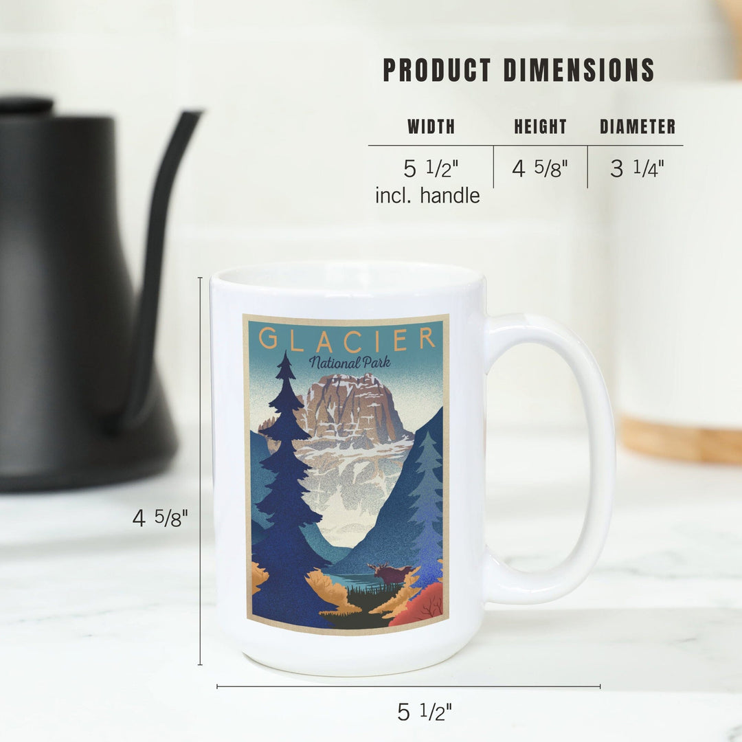 Glacier National Park, Mountain Scene, Lithograph, Lantern Press Artwork, Ceramic Mug Mugs Lantern Press 